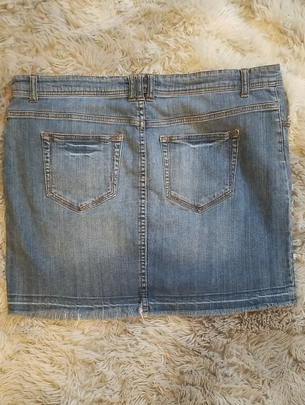 Blue Denim Mini Skirt with Frayed Hem